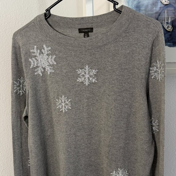 NWT TALBOTS Embroidered Snowflake Sweater, Heather Grey, Size S - Picture 7 of 11